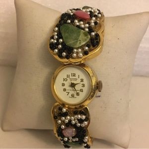 Vintage Norman Hinged Bracelet Watch with Beading and Gemstones